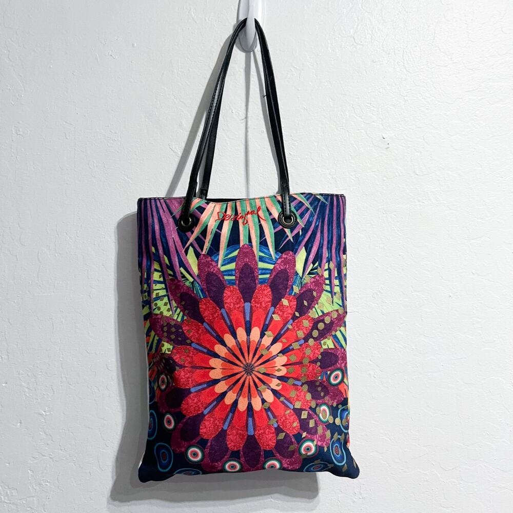 Desigual Bag Tote Colorful Embroidered Flower Canvas Boho Eclectic Vida Chula - Picture 7 of 7
